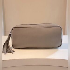 Valentina Leather Clutch Bag with Tassel Handcrafted in Italy Taupe